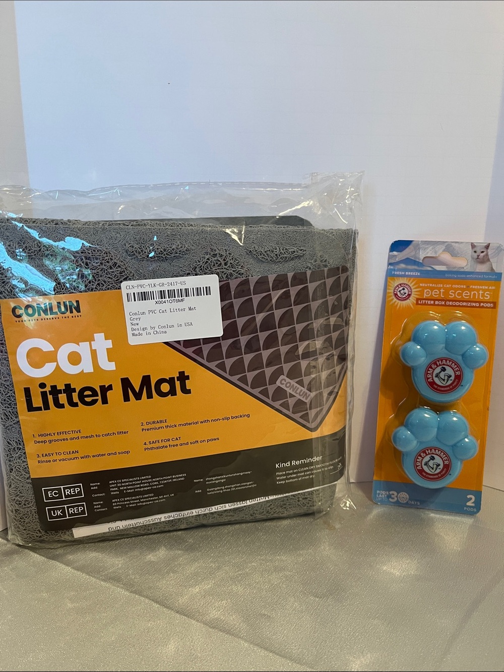 Cat Litter Mat (Grey) and Arm & Hammer Litter Box Deodorizing Pods